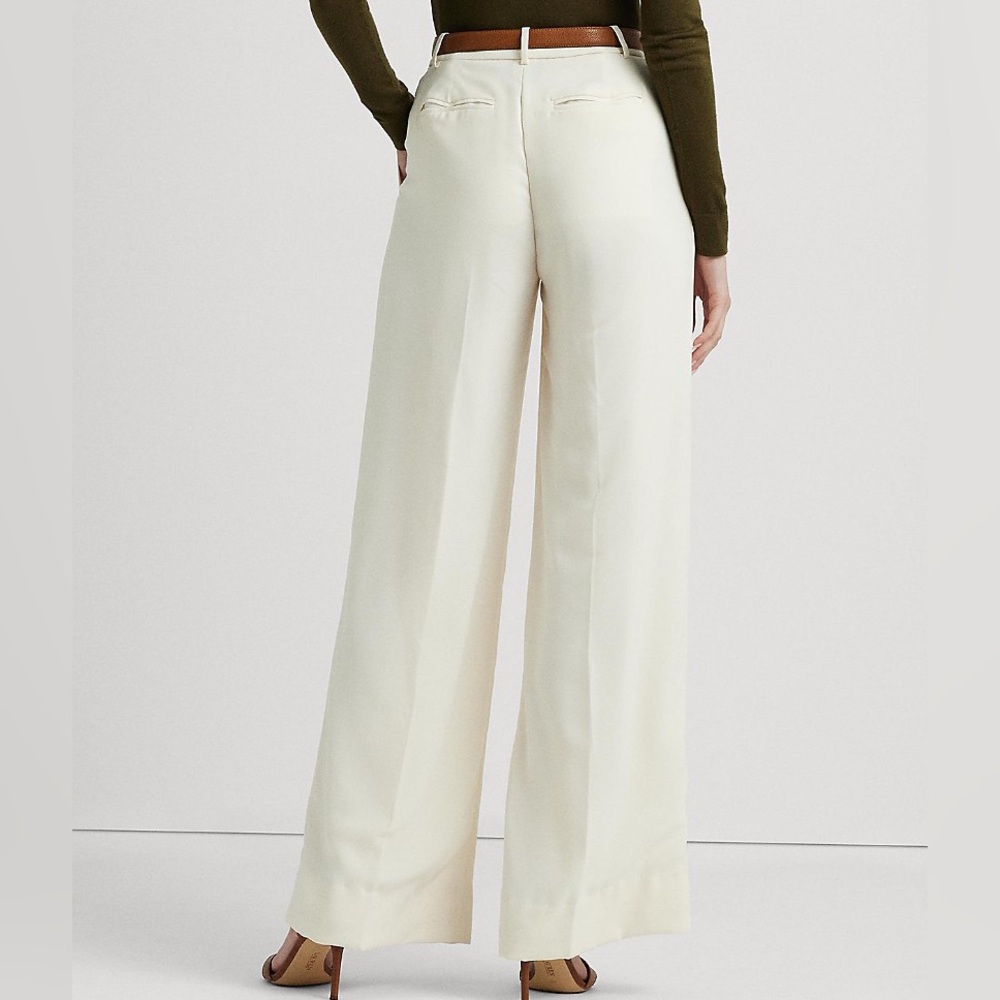 NWT Ralph Lauren High Rise Pleated Front Wide-Leg Cream Trousers 12 Quiet Luxury - Picture 3 of 16